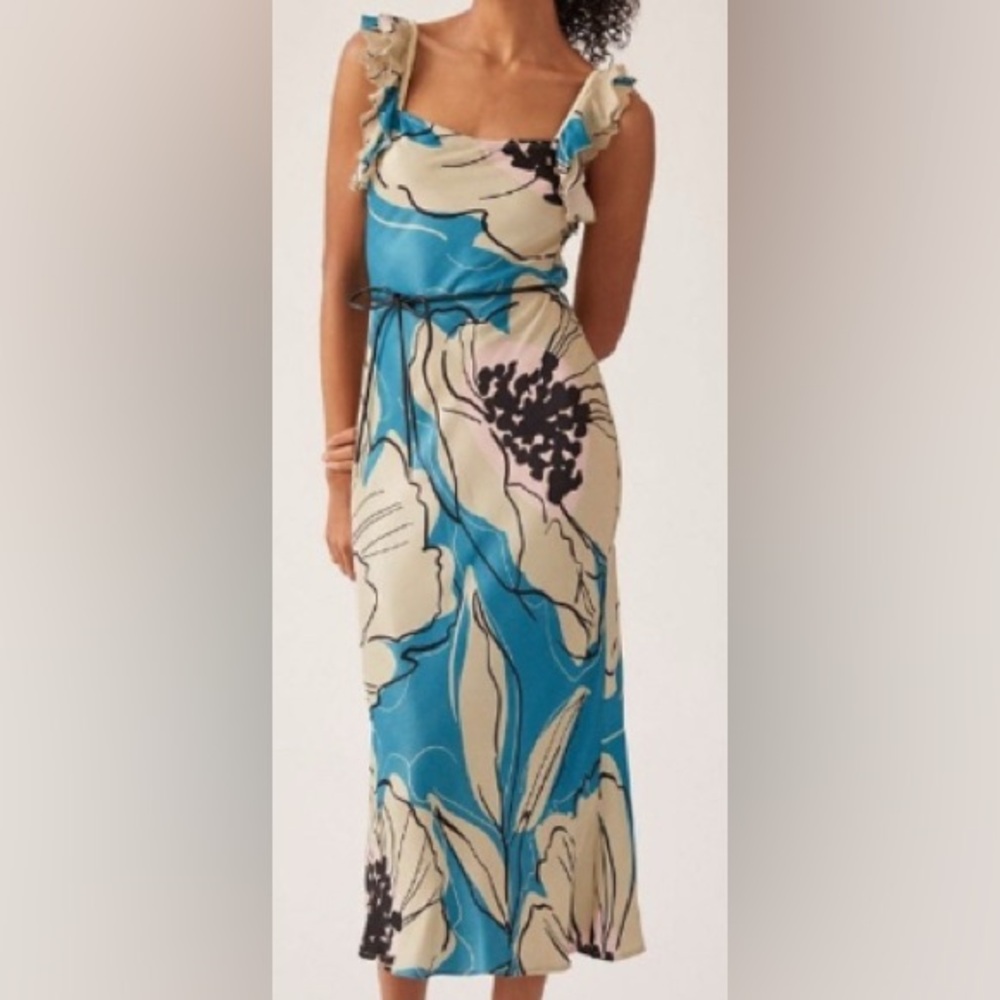 Anthropologie Conditions Apply Ruffled Floral Blue and White Midaxi Dress/Small